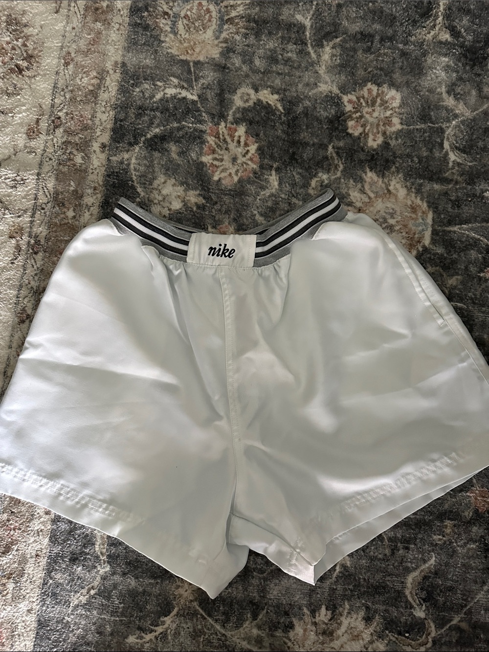 Nike White Shorts with Black-Striped Elastic Waistband